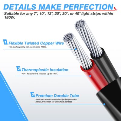 MICTUNING LED Light Bar Wiring Harness Off Road Power 40A Relay Fuse ON-Off Switch (2 Lead) - Image 4