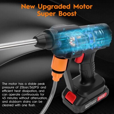 Cordless Pressure Washer, 6-in-1 Nozzle Portable Battery Powered Pressure Washer Handheld with 2 Battery Powered, 18bar Portable High Pressure Cordless Power Washer for Car/Floor/Patio Cleaning(black) - Image 4