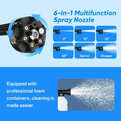 Portable Cordless Pressure Washer, 980PSI Cordless Car Pressure Washer with 2 Batteries, 6 in 1 Nozzle, 5 Meter Hose, for Watering, Cleaning, Car Washing, Floor Washing - Image 3