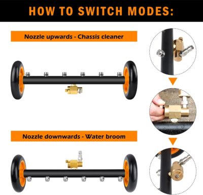 Undercarriage Pressure Washer Attachment, Siebwin 16" Dual-Function Water Broom for Pressure Washer Undercarriage Cleaner with 3 Pieces Extension Wand, 4000 PSI, Orange - Image 6