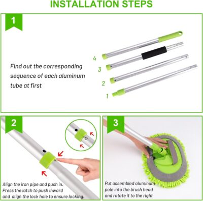 Ordenado 62" Car Wash Brush Kit Mitt Mop Sponge with Long Handle Chenille Microfiber Car Cleaning Brush Kit Supplies Car Washing Mop Kit Car Care Kit of Scratch-Free Replacement Head for Car RV Truck - Image 6