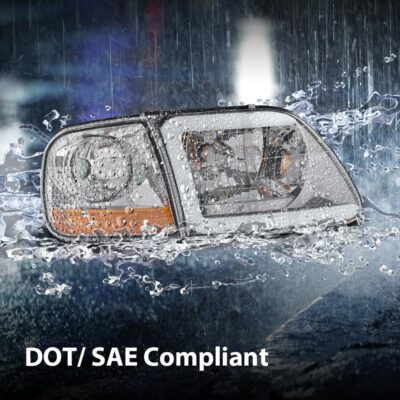 G-PLUS Lightning Style Headlights LED DRL Light Strip Compatible with Ford Expedition 1997-2002/Fit Ford F150 1998-2004/Fit F250 1997-1999 Clear Lens Chrome Housing Amber Reflector - Image 5