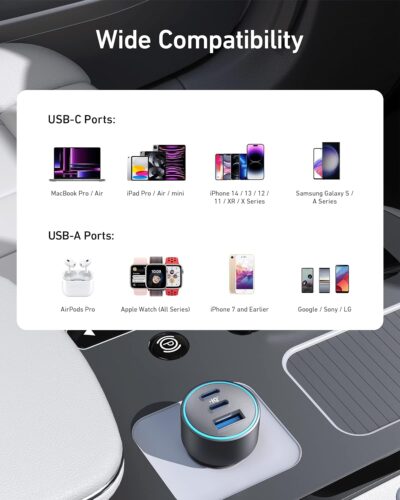 Anker USB-C Car Charger, iPhone 17 Car Charger, 67W 3-Port Compact Fast Charger, 535 Car Adapter with PIQ 3.0 for iPhone 17/16/15/14 Series, Galaxy S25/24/23, MacBook, iPad, and More (Cable Included) - Image 7