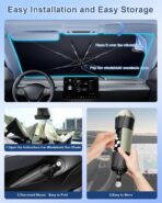 helloleiboo Car Windshield Sun Shade Umbrella 57" x 32", Windshield Sun Shade Foldable with 5-Layer Thickened Vinyl Coating Reflective Heat & UV Protection Fits Most Sedans & Compact SUVs - Image 5
