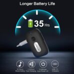 SIMOLIO Bluetooth Receiver for Car, 35H Battery Life, Volume Control, Noise Cancelling 3.5mm AUX Bluetooth Car Adapter, Wireless Audio Receiver for Home Stereo/Wired Headphones/Handsfree Calls - Image 3