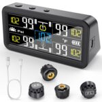 GEARGO 𝟐𝟎𝟐𝟔 𝐔𝐩𝐠𝐫𝐚𝐝𝐞𝐝 Tire Pressure Monitoring System, TPMS with Solar & USB-C Dual Charging, 4 External Sensors (0–99 PSI), 6 Alarm Modes, Color LCD Display for RV/Trailer/Truck/SUV