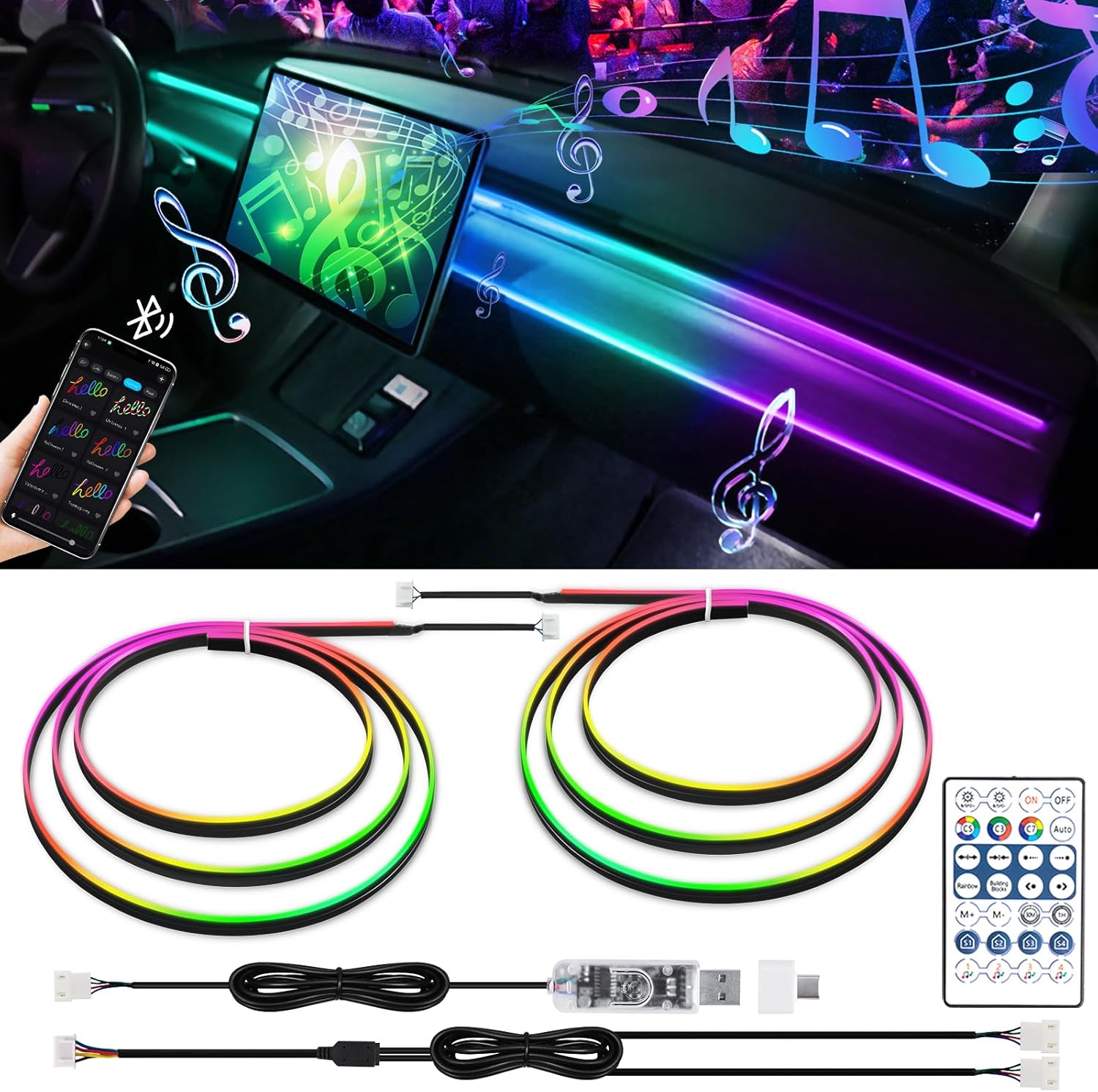 71vs155RJvL._AC_SL1500_.jpg Dreamcolor Interior Acrylic Car Light Strip, 2 in 1 Car LED Strip Light with APP Control 43.3 Inches Fiber Optic Ambient Lighting Kits, Multi-Modes Sound Sync Neon Lights - Image 1