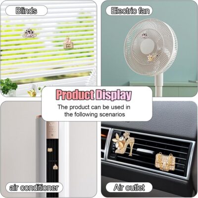 4PCS Bling Car Air Vent Clip, Crystal Rhinestone Heels Bag Crown Perfume Bottle Dashboard Air Vent Trim Clips, Car Interior Outlet Diffuser Decoration Accessory for Women (Gold) - Image 6