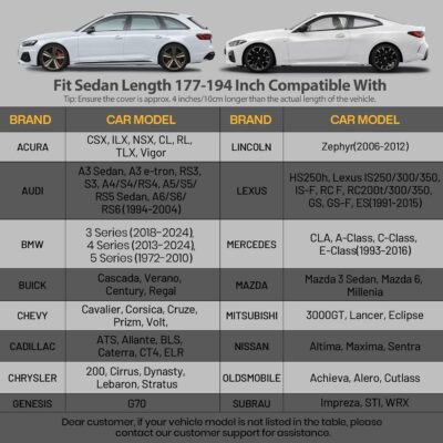 Favoto Sedan Car Cover Waterproof All Weather for Automobiles 6 Layers Heavy Duty Outdoor Rain Sun Snow Protection with Zipper Inner Cotton Universal Fit for Sedan (177-194 inch) - Image 2