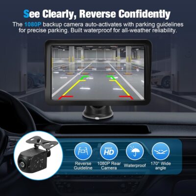 9" Wireless CarPlay Screen for Car, Apple CarPlay & Android Auto Receiver with 1080P Backup Camera, HD Touchscreen, Bluetooth, GPS, Voice Control，Universal Fit for All Cars - Image 3