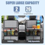 Car Backseat Organizer with Tablet Holder,11 Storage Pockets with Foldable Food Tray, Protector Kick Mats for Kids, Travel Accessories Organizer (Gray, 2Pack with Food Tray) - Image 2