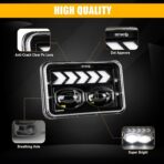 2PCS 4x6 LED Headlights for S10 1995 1996 1997 with High/Low Beam, White DRL Arrow Sequential Amber Turn signals Rectangular DOT 4x6 LED Headlights - Image 6