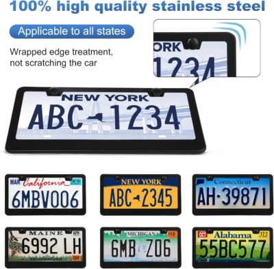 2 Pack License Plate Frames, Stainless Steel Car License Plate Cover Car Accessories with Screw Caps (Black) - Image 4