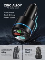 FM Transmitter for Car Bluetooth 5.3, [All-Metal] PD 30W & QC3.0 18W Fast Car Charger, Wireless FM Radio Kit Bluetooth Car Adapter, Noise Cancelling Hands-Free Call, Blue Light - Black - Image 2