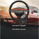 XHRING Car Steering Wheel Cover for Tesla Model 3/Y 2016-2025 2026 Juniper/Highland Accessories, Premium Leather Steering Wheel Protector with Anti-Slip Lining for Model 3/Y, Black - Image 9