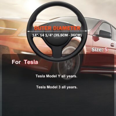 XHRING Car Steering Wheel Cover for Tesla Model 3/Y 2016-2025 2026 Juniper/Highland Accessories, Premium Leather Steering Wheel Protector with Anti-Slip Lining for Model 3/Y, Black - Image 9