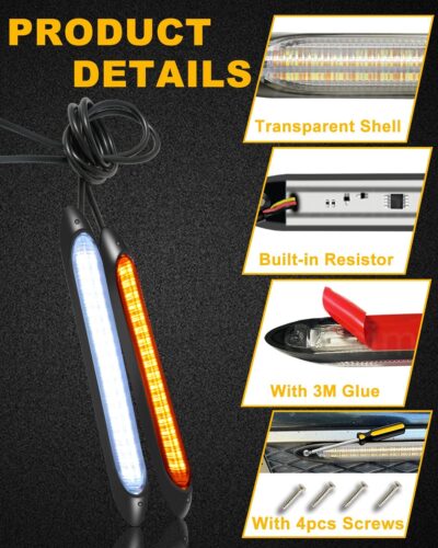 Qasim DRL LED Strip Car Daytime Running Light 14in White Automobile Decorative Warning Lights Yellow Streamer Flow Turn Signal Light Strip Bar 12V (2Pcs, 34.5cm) - Image 6
