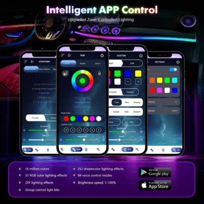 Upgraded Dreamcolor Acrylic Car Interior Lights RGB LED Strip Lights APP Control Zoned Control System 252 Color Modes DIY Fiber Optic Ambient Lighting Kits 2 in 1 Music Car Neon Lights - Image 7