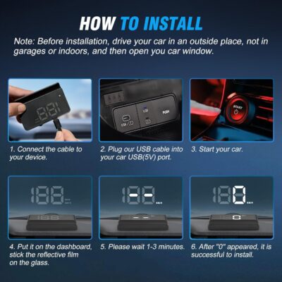 W2 Heads Up Display for Cars,Speedometer with Overspeed Alarm,Automatic Brightness Adjustment,Triple Over-Speed Alarm,LED Large Font,Built in Sun Visor,Plug & Play USB HUD Fit for All Vehicles(White) - Image 7