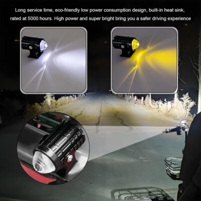 2PCS Motorcycle LED Driving Fog Lights, Super Bright White/Amber Motor Auxiliary LED Spotlights with 2 Switch, Waterproof Aux Motorcycle Headlight for Car Truck ATV Tractor (8-80v) - Image 5