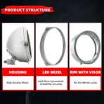 FATECIM Motorcycle 7" Round Headlight Bucket Housing with Visor 7 Inch LED Headlamp Shell Protective Cover Heavy Duty Universal for Harley Kawasaki Honda Yamaha Suzuki Chopper Cafe Racer Bobber Chrome - Image 2