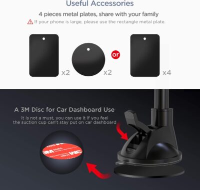 IPOW Long Arm Universal Magnetic Cradle Windshield Dashboard Cell Phone Mount Holder with 4 Metal Plates, Soft Firm Goose Arm & Enhanced Suction Cup - Image 6