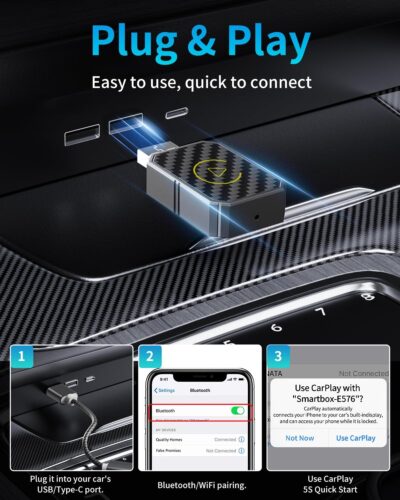 Mini Wireless CarPlay Adapter for Apple, Plug & Play Low Latency Converts Wired to Wireless CarPlay Dongle for iPhone iOS 10+, Connection Fast & Stable - Image 4