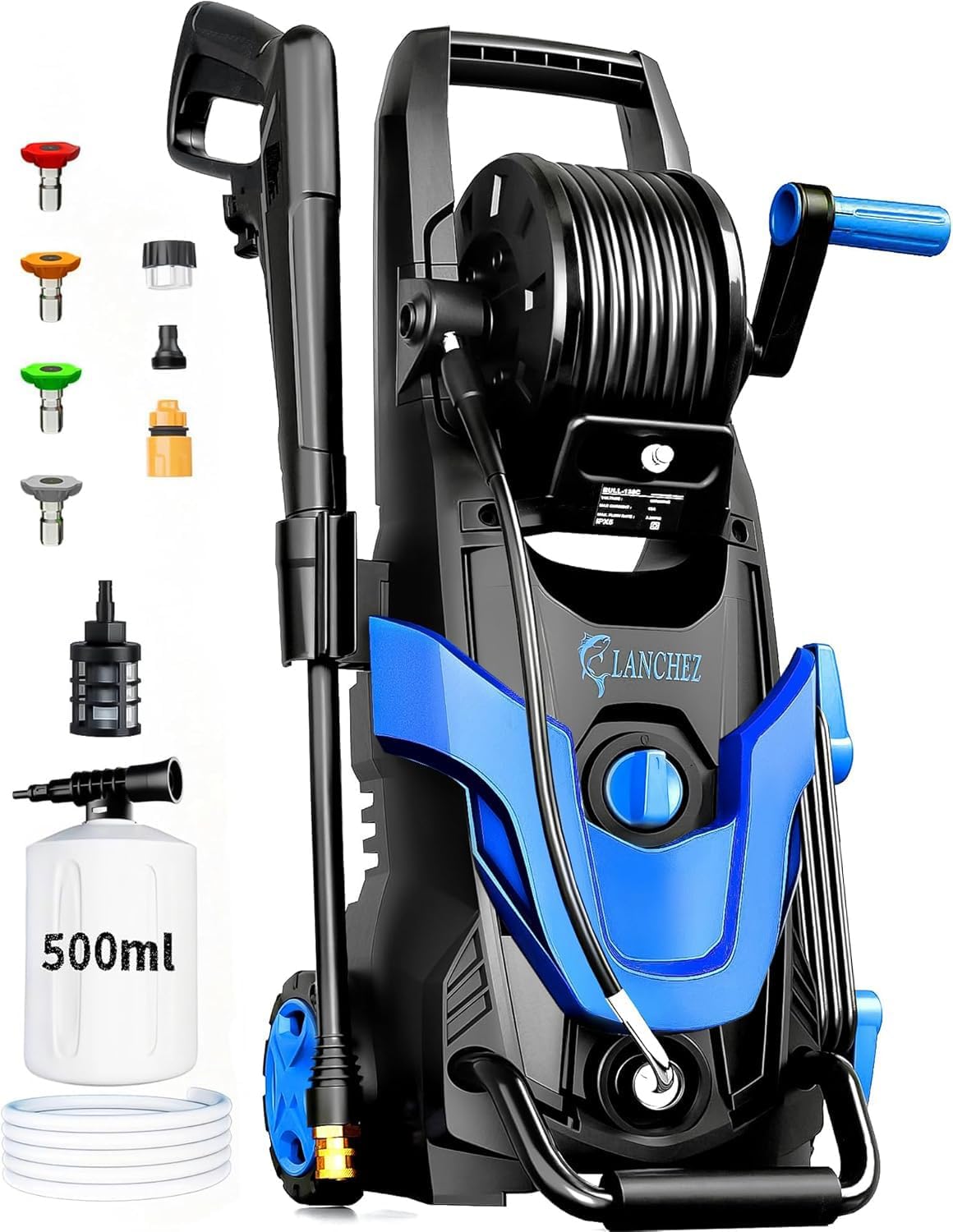 71wE61SAfyL._AC_SL1500_.jpg 2026 Upgrade Pressure Power Washer 4800PSI w/4 Quick Connect Nozzles, Inlet Hose & Filter&500ML Soap Tank, High Cleaning Machine for Cars/Fences/Driveways/Patios/Home Cleaning,Blue - Image 1