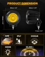 Auxbeam Amber Fog Lights, 3.5 Inch 50W Round Led Offroad Light 5000LM Yellow Round Led Pods with Wiring Harness Kit, Spot Flood Combo Driving Lights for Truck ATV UTV Motorcycle Off-Roading - Image 5