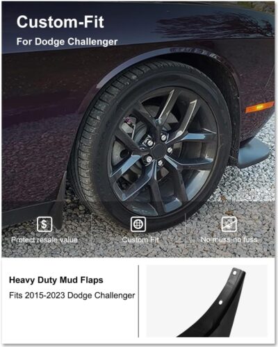 KIWI MASTER Mud Flaps Splash Guards for 2015-2023 Dodge Challenger Accessories Replace OEM # 82214141 82214142 Front & Rear Fender Flaps Heavy Duty Molded - Image 4