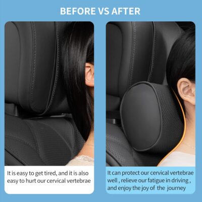 Car Headrest Pillow for Driving - Luxury Leather 100% Memory Foam, Ergonomic Neck Support - Universal Fit Head Rest Travel Pillow for Most Cars, Home & Office, Black, 2 Pack - Image 5