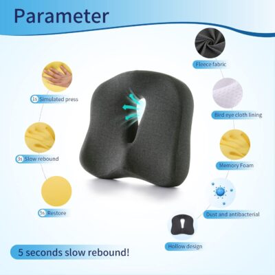 Memory Foam Seat Chair Cushion for Relieves Back Sciatica Pain Tailbone Pain Coccyx Degenerating Disc Orthopedic Osteoarthritis Prostate Cushion Low Back Pain Cushion Hip Shaping (Dark Gray) - Image 3
