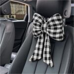 2026 New Bow Car Neck Pillow,Stylish Car Headrest Pillow with Black & White Check for Cars Decorations,Breathable Comfortable Neck Pillows for Cars as Halloween