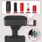 Rupse Universal Car Armrest Storage Box with Cup Holder, Adjustable Wrist Support, Center Console Organizer for Most Cars (Black Red Line) - Image 7