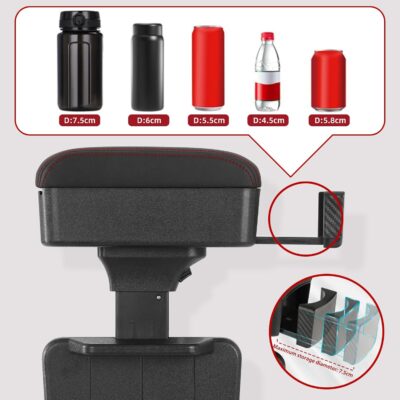 Rupse Universal Car Armrest Storage Box with Cup Holder, Adjustable Wrist Support, Center Console Organizer for Most Cars (Black Red Line) - Image 7