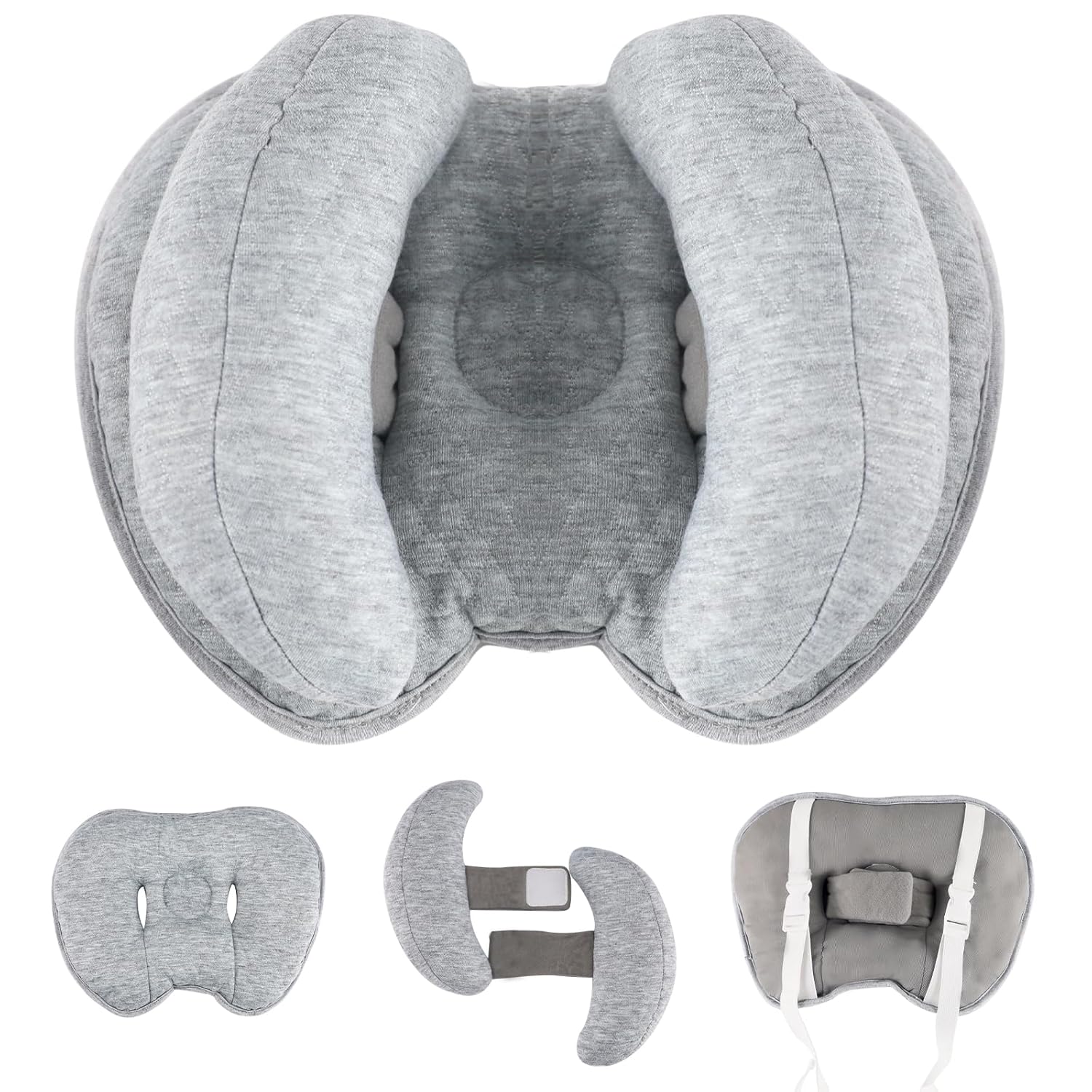71wW1bI4S3L._SL1500_.jpg Upgraded 2 in 1 Baby Travel Pillow, Adjustable Straps, Banana Shape Baby Neck Head Support Pillow Stroller Insert Cushion for 4 Months Up Kids, Toddler Grey - Image 1