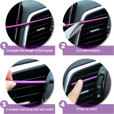 20Pcs Car Auto Air Conditioner Vent Outlet Trim Strip, DIY Decoration Chrome PVC Car Interior Moulding Trim Strip Line for All Straight Air Vent Outlet (Purple) - Image 4