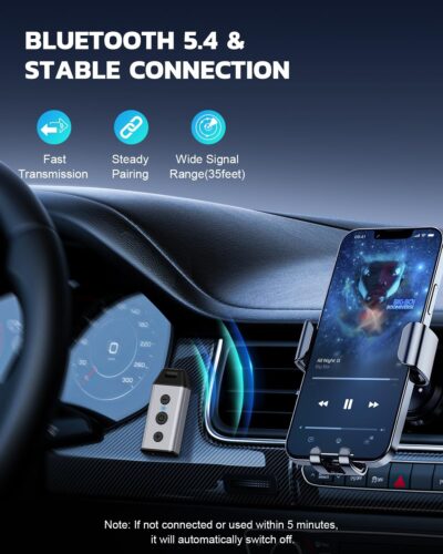1Mii Bluetooth 5.4 Receiver for Car, 3.5mm Jack AUX Bluetooth Car Adapter, Wireless Audio Receiver for Home Stereo with Volume Control, Hands-Free Clear Call, 16H Battery Life (RX Only) - Image 3