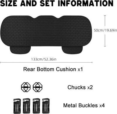Black Back Seat Cover, Rear Car Seat Cover for Cars Truck SUV,Seat Covers with Storage Pocket,Bottom Auto Seat Cushion Pad Mat for Most Vehicles-Black,1 Pcs - Image 2