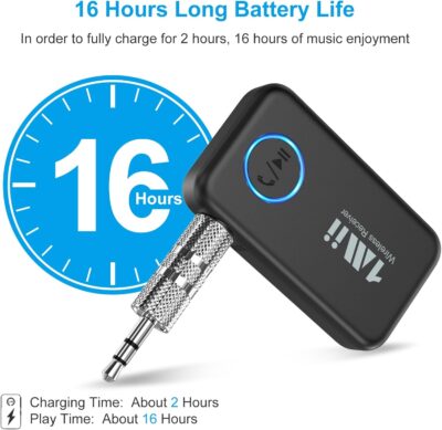 1Mii Bluetooth 5.3 Music Receiver for Car/Home Stereo, Aux Bluetooth Adapter for Car with Volume Control Supports Hands Free Calls, 16H Battery Life - Image 6
