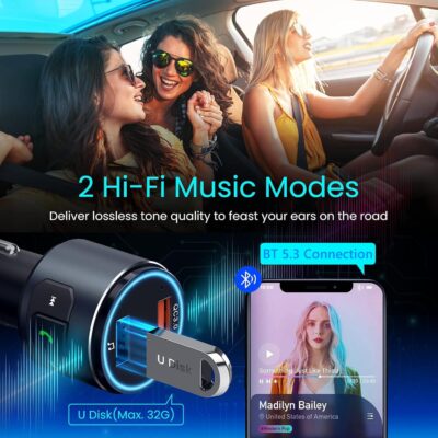Upgraded V5.3 FM Bluetooth Transmitter, Bluetooth Car Adapter QC3.0 & LED Backlit Wireless FM Radio Adapter Music Player/Car Kit, Siri Google Assistant - Image 7