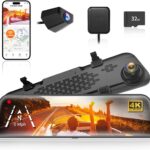 WOLFBOX G840S 12" 4K Mirror Dash Cam Backup Camera, 5.8GHz WiFi Smart Rearview Mirror for Cars & Trucks, Front and Rear View Dual Cameras, Night Vision, Parking Assistance, Included 32GB Card & GPS