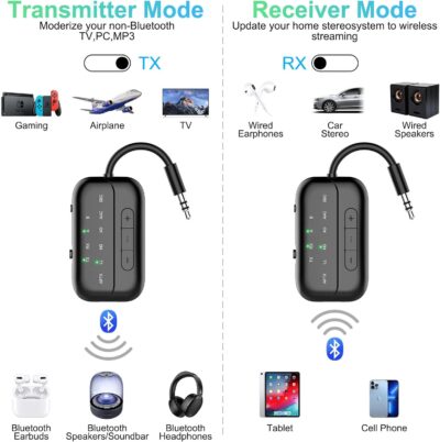 2026 Upgraded Pro Bluetooth 5.4 Transmitter Receiver,2-in-1 Airplane Wireless Adapter for Flight,TV,PC,Gym,Switch,Compatible with 2 AirPods/Headphones;Audio AUX Receiver for Car/Home Stereo - Image 2