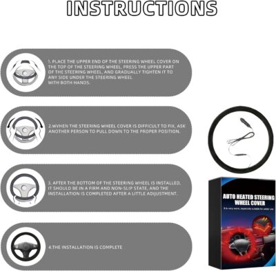 Heated Steering Wheel Cover,15" 12V Steering Wheel Warmer Heated Steering Wheel Protector Cover for Winter Universal,Suitable for Standard Size Cars, Trucks, Vans, SUV1 - Image 2