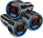 3 Pack USB C Car Charger, 4-Port 65W Dual 12V USB-A & USBC Cigarette Lighter Adapter Plug with Voltmeter PD/QC 3.0 Fast Charging Car Phone Charger for iPhone 17 16e 15 14 13 12 Pro Max, Android-Black
