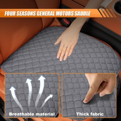 Car Seats Cover, Comfortable Linen Front Seat Cushion Pad with Storage Pocket, Breathable Anti-Slip Seat Protector, Four Seasons Universal Auto Interior Accessories for Car Truck SUV (Grey) - Image 3