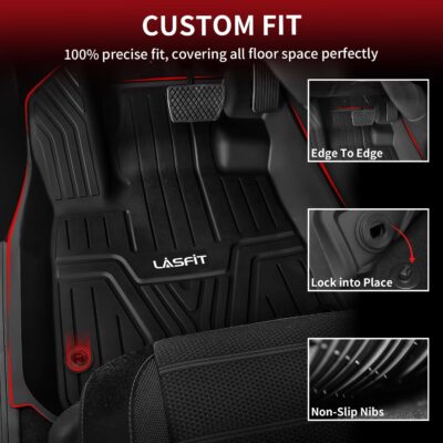 LASFIT Floor Mats for Honda CR-V 2026 2025 2024 2023 (Gasoline & Hybrid & e:FCEV), All Weather TPE Custom Fit Anti-Slip Pet Friendly Car Liners, 1st & 2nd Row Black - Image 4