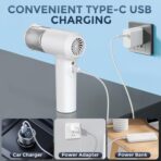 Car Vacuum Cordless: 12000Pa 2 in 1 Handheld Vacuum & Blower - Hand Vacuum Portable Cordless with Led Light, Multi-Nozzles for Car, Home, Office, Pet, Hair White - Image 7