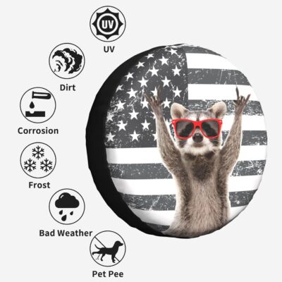 Funny Raccoon Spare Tire Cover Black White American Flag 14 Inch Wheel Protector for Truck SUV Trailer Camping Rv Tire Covers - Image 6