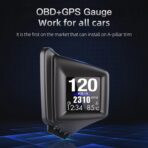 BY-J Heads Up Display with OBD2 GPS Dual System, P8 Car HUD Display OBD2 Gauge Display Speed Clock RPM can Installed Dashboard and A-Pillar Trim, Car Speedometer for Car for All Vehicle - Image 2